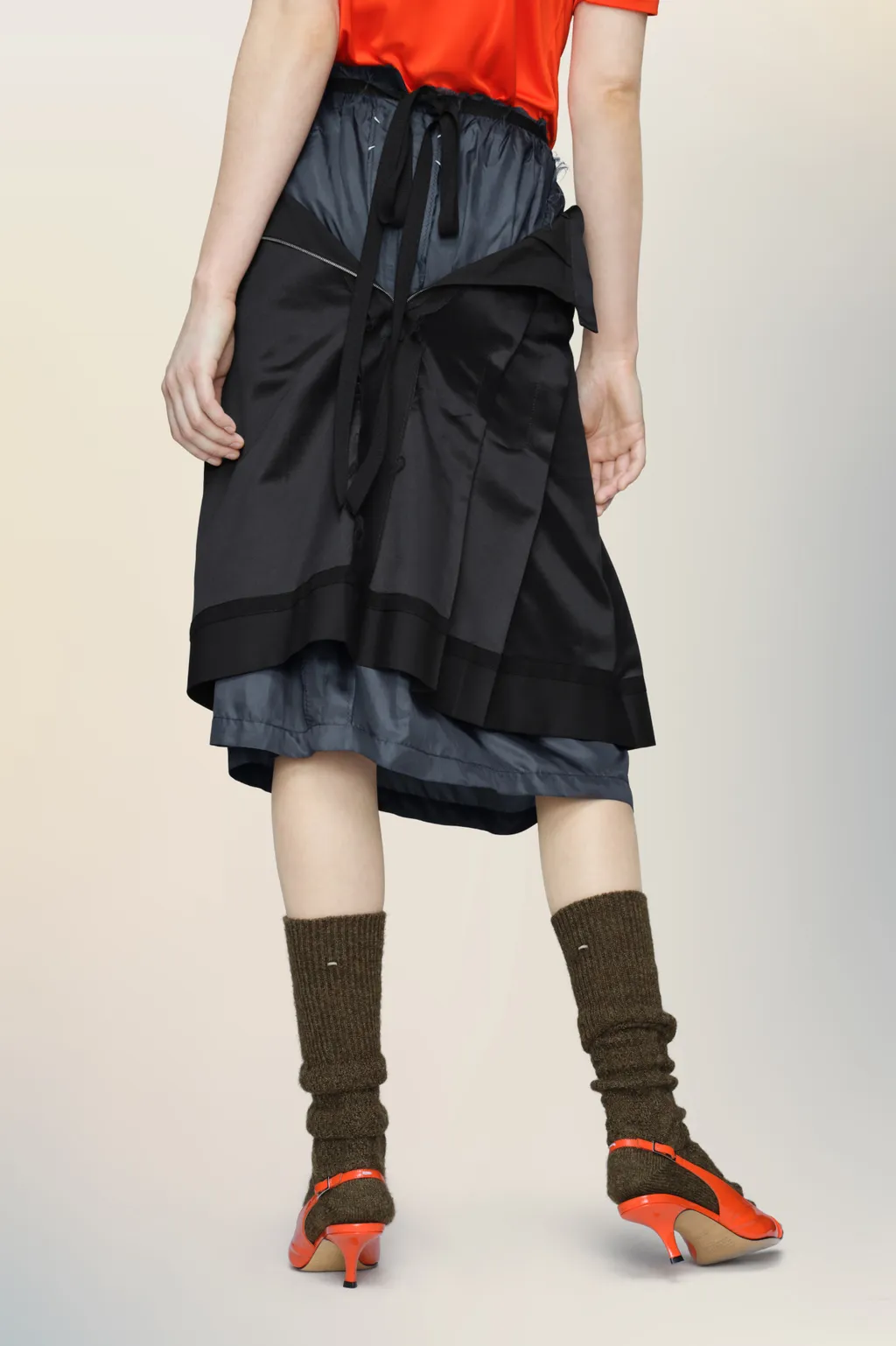 Layered Frayed Detail Midi Skirt