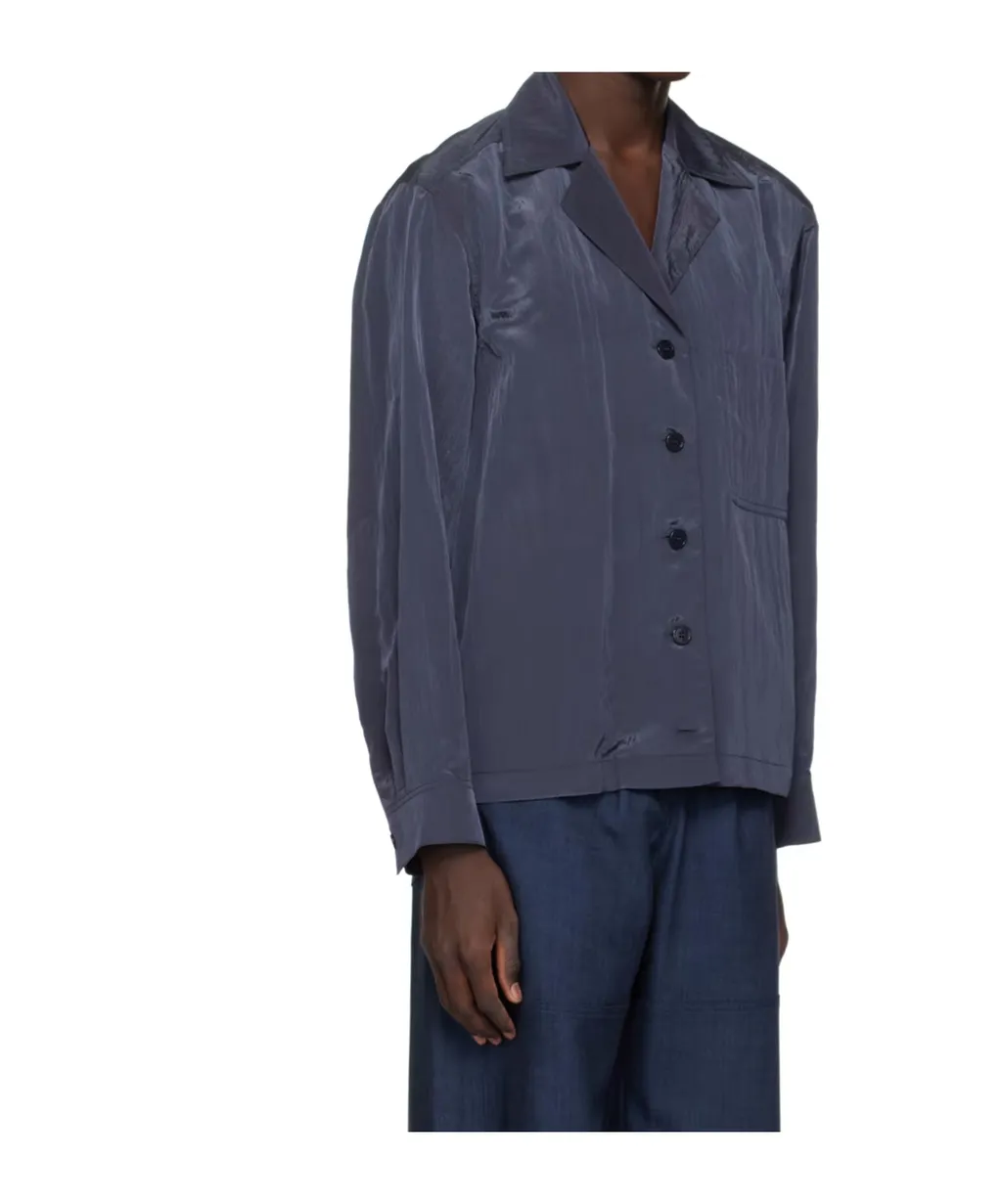 Camp-Collar Crinkled Shirt