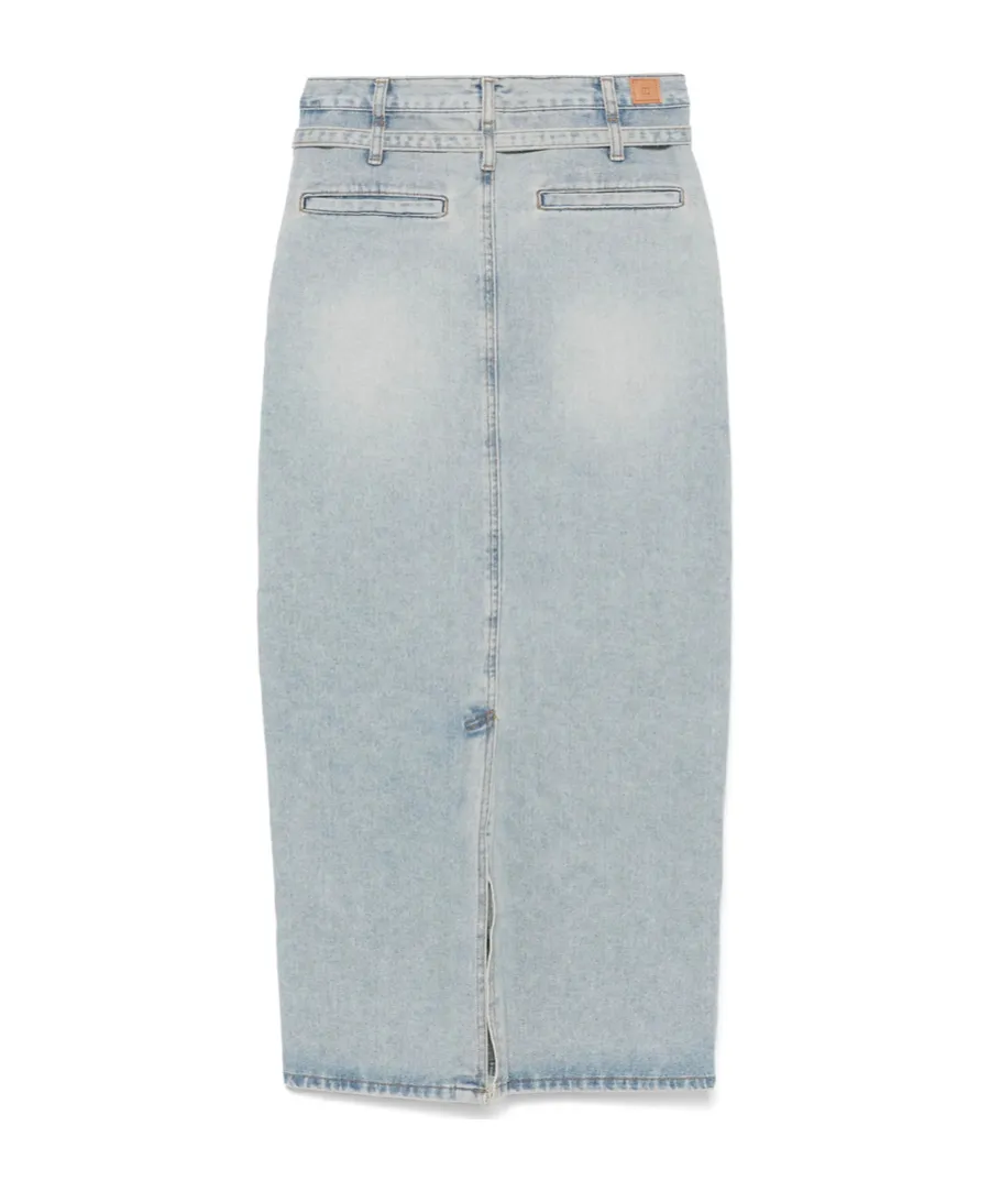 Belted Denim Maxi Skirt