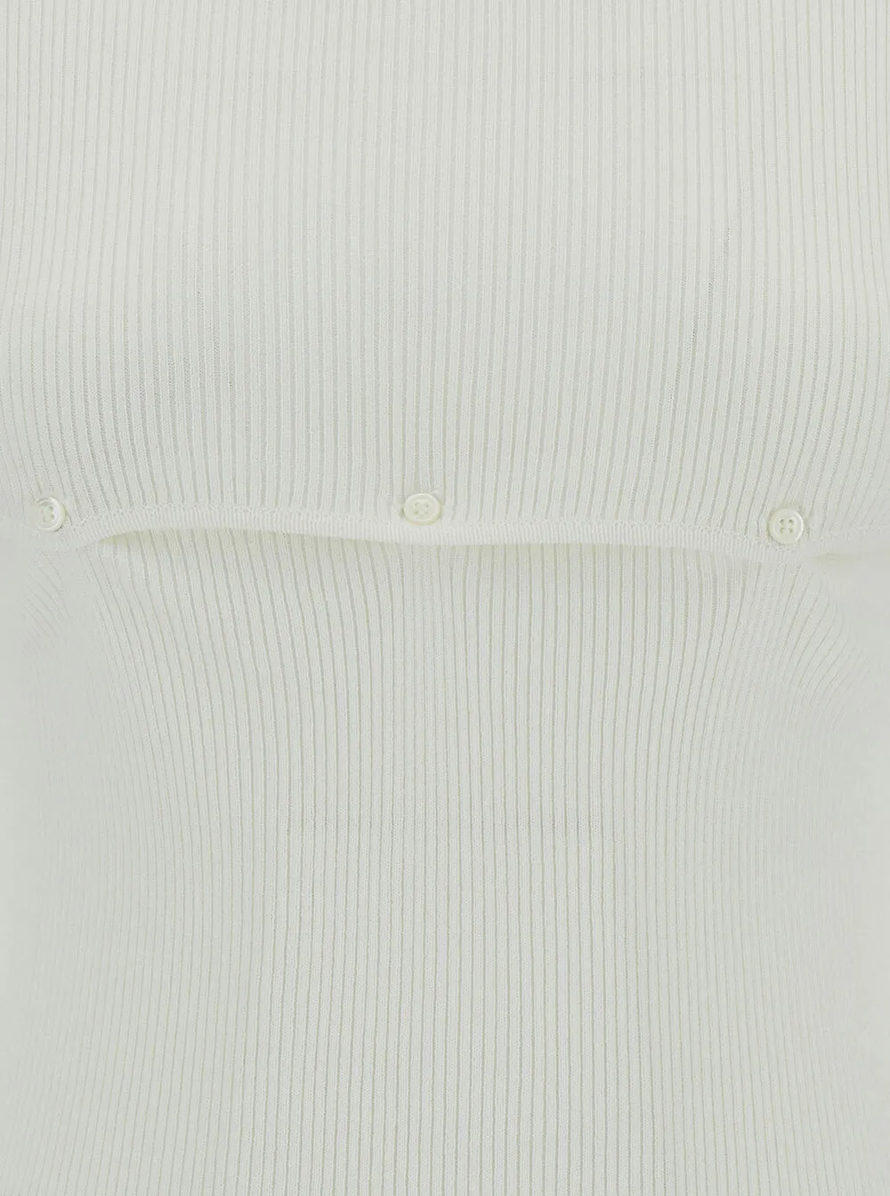 Ribbed Boat Neck Top With Buttons
