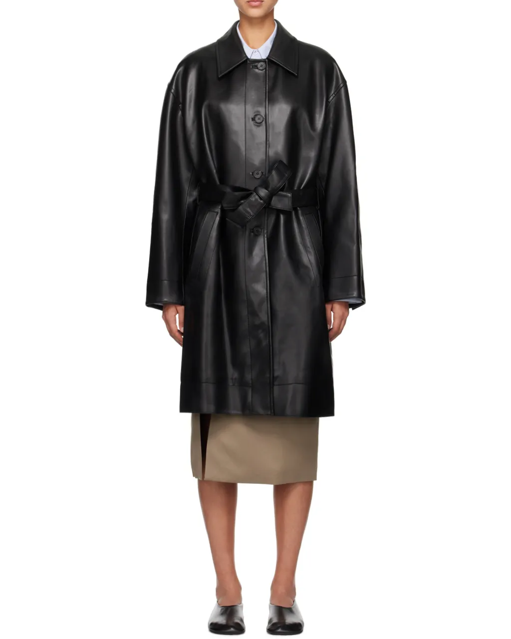 Patent-Finish Belted Trench Coat