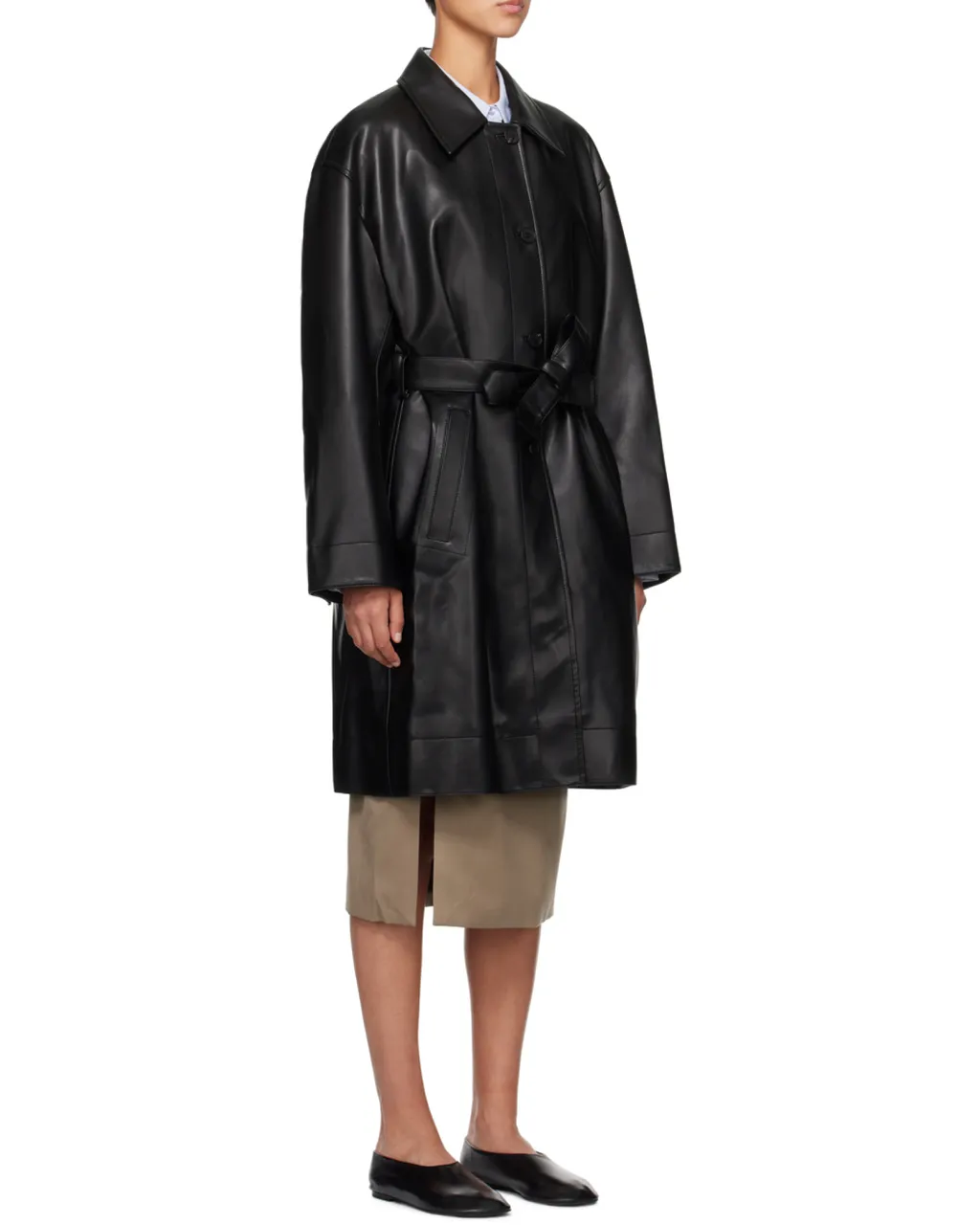 Patent-Finish Belted Trench Coat