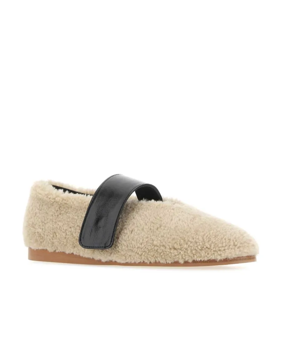 Shearling Strapped Ballerina Flat Shoes