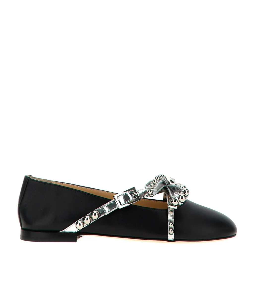 Stud-Embellished Round Toe Ballet Flats