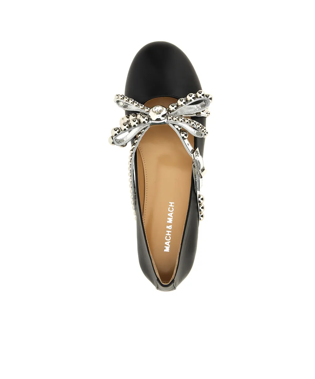 Stud-Embellished Round Toe Ballet Flats