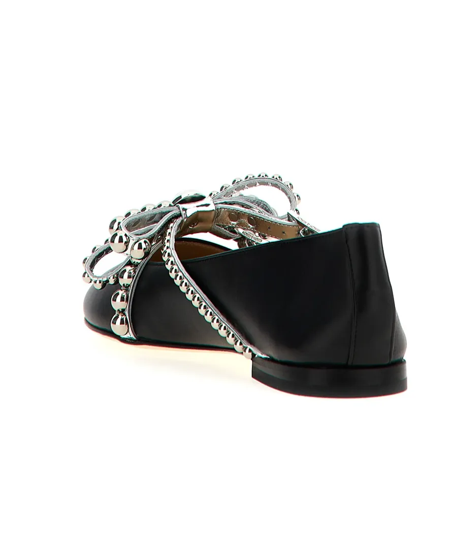 Stud-Embellished Round Toe Ballet Flats