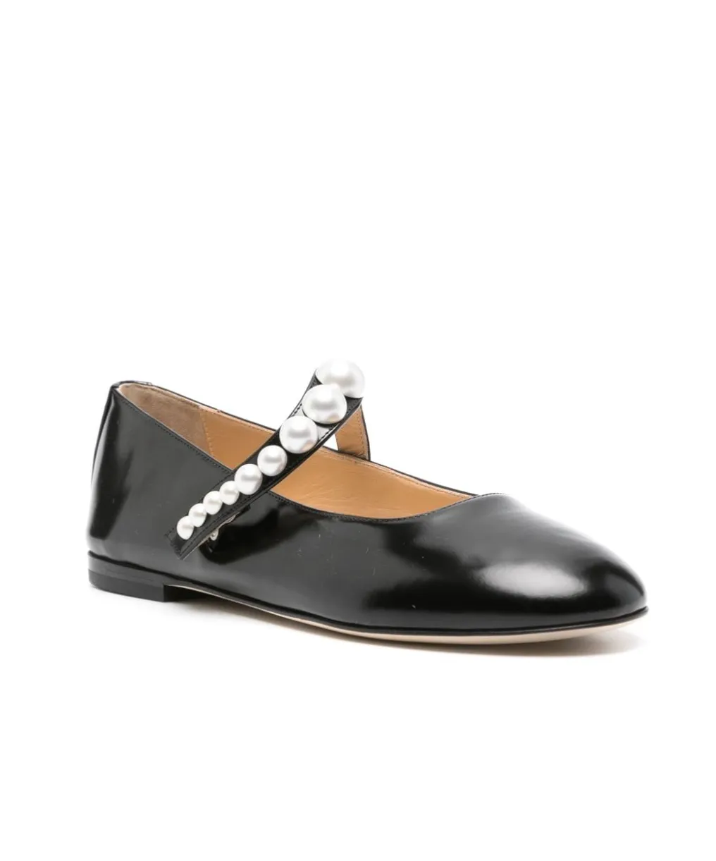 Faux-Pearl Leather Ballerina Shoes
