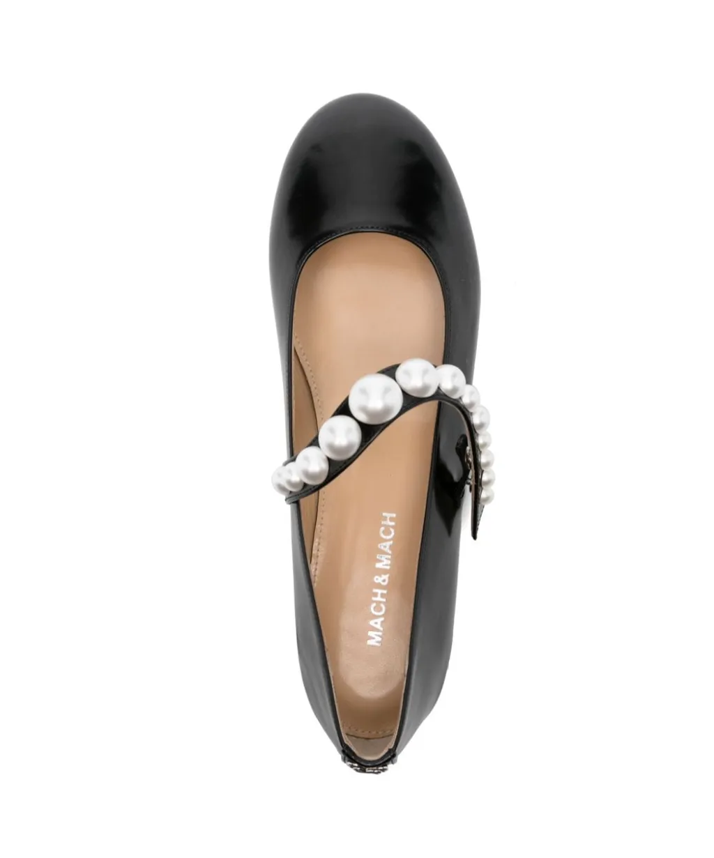 Faux-Pearl Leather Ballerina Shoes