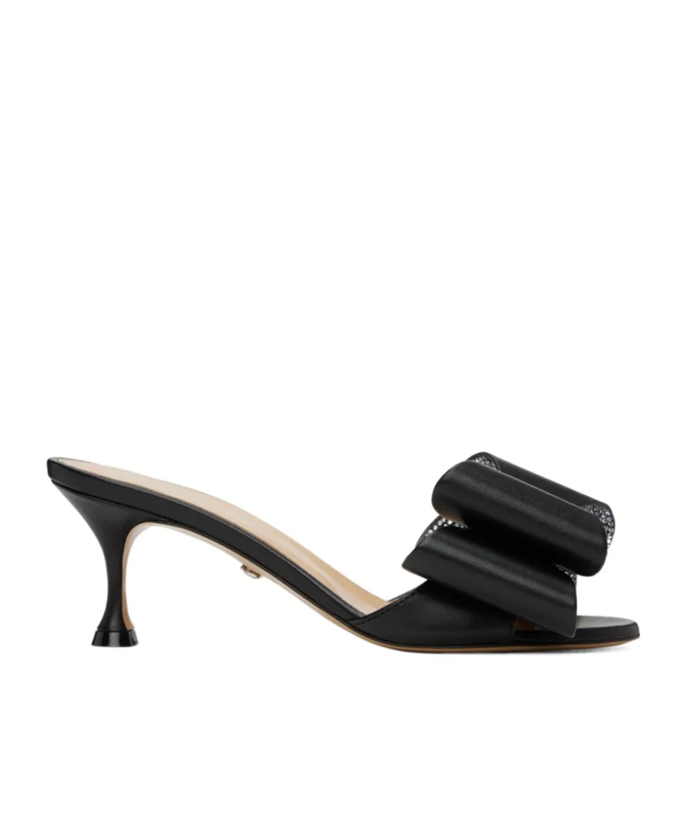 Bow-Embellished Leather Mules
