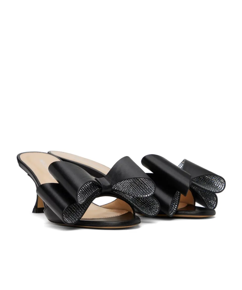 Bow-Embellished Leather Mules