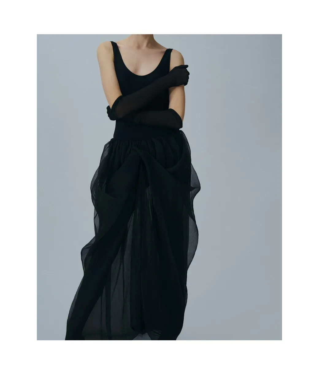 Draped Ruffled Long Skirt