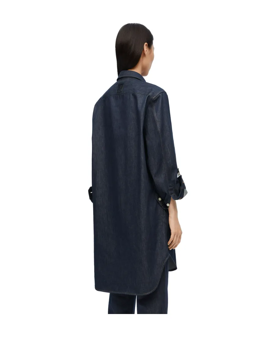 Chain-Detailed Denim Shirt Dress