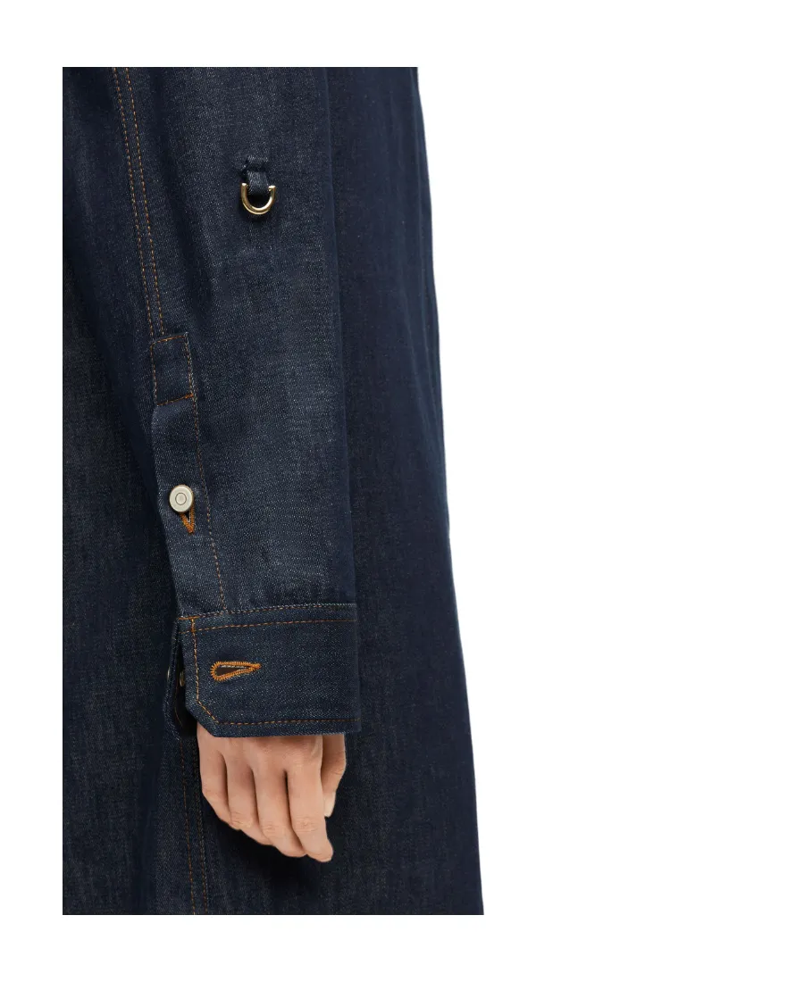 Chain-Detailed Denim Shirt Dress