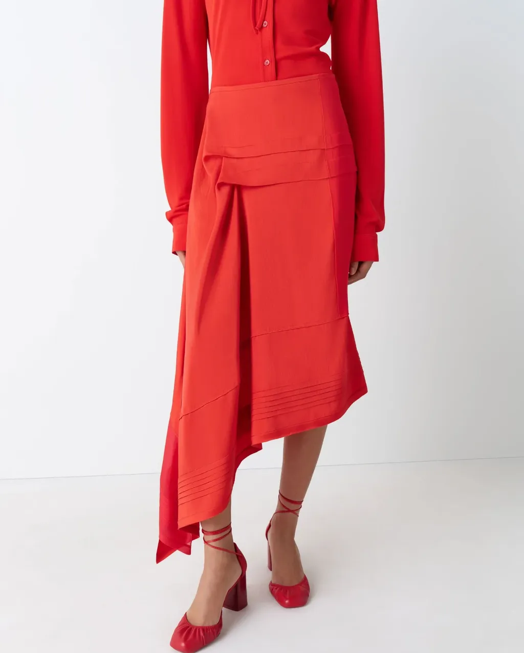 Pleated Asymmetric Midi Skirt