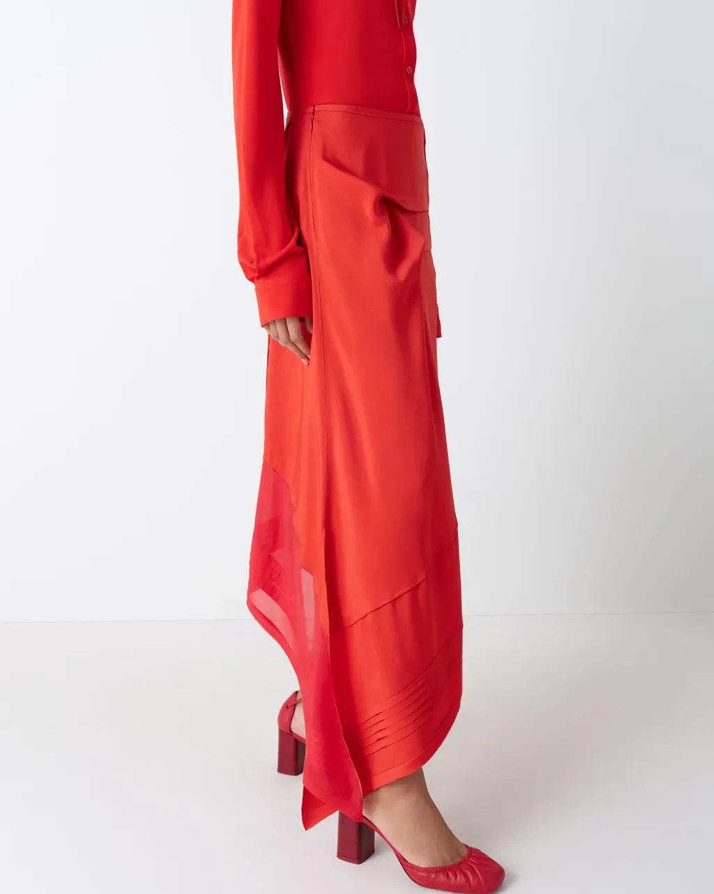 Pleated Asymmetric Midi Skirt