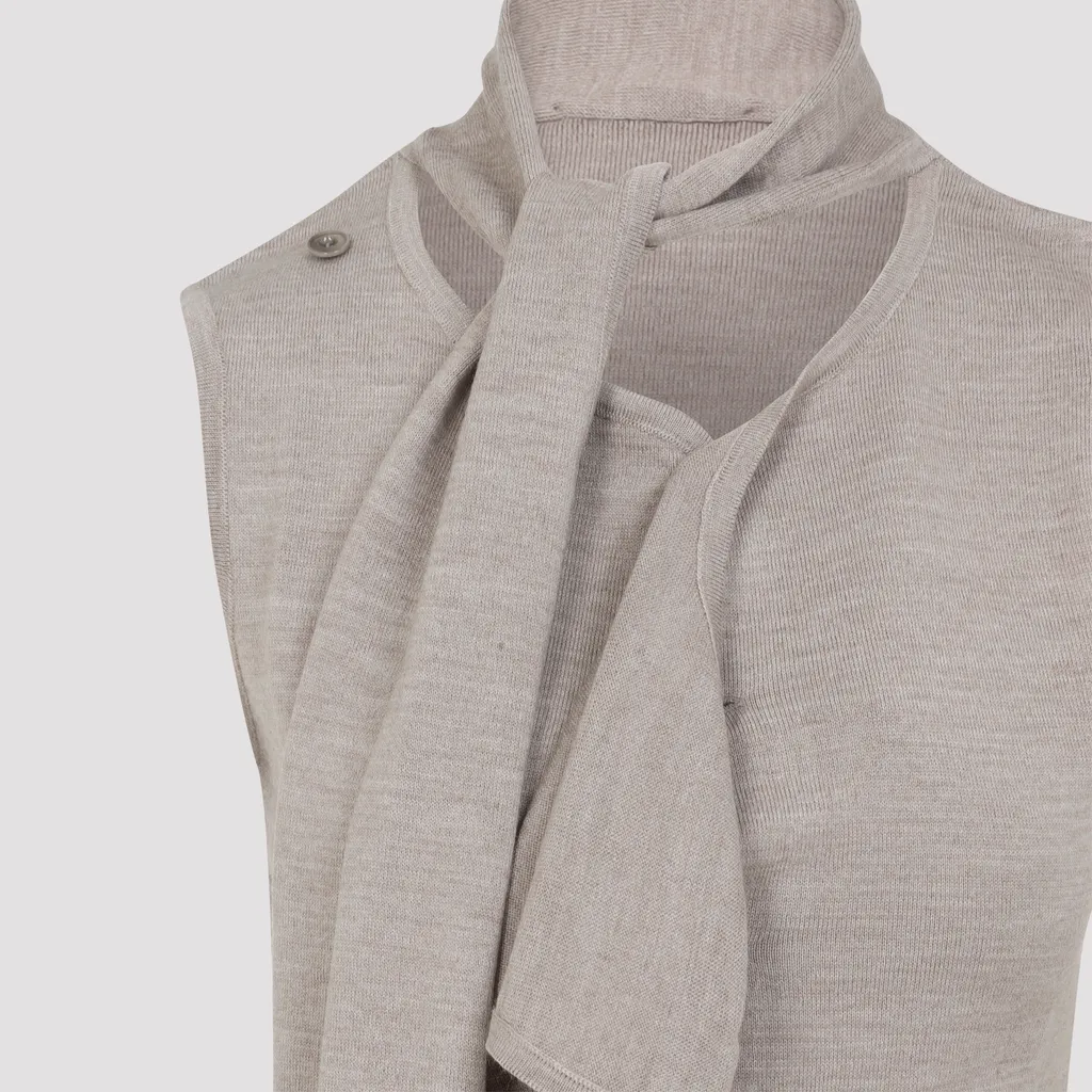 Tie-Neck Asymmetrical Design Knitted Top