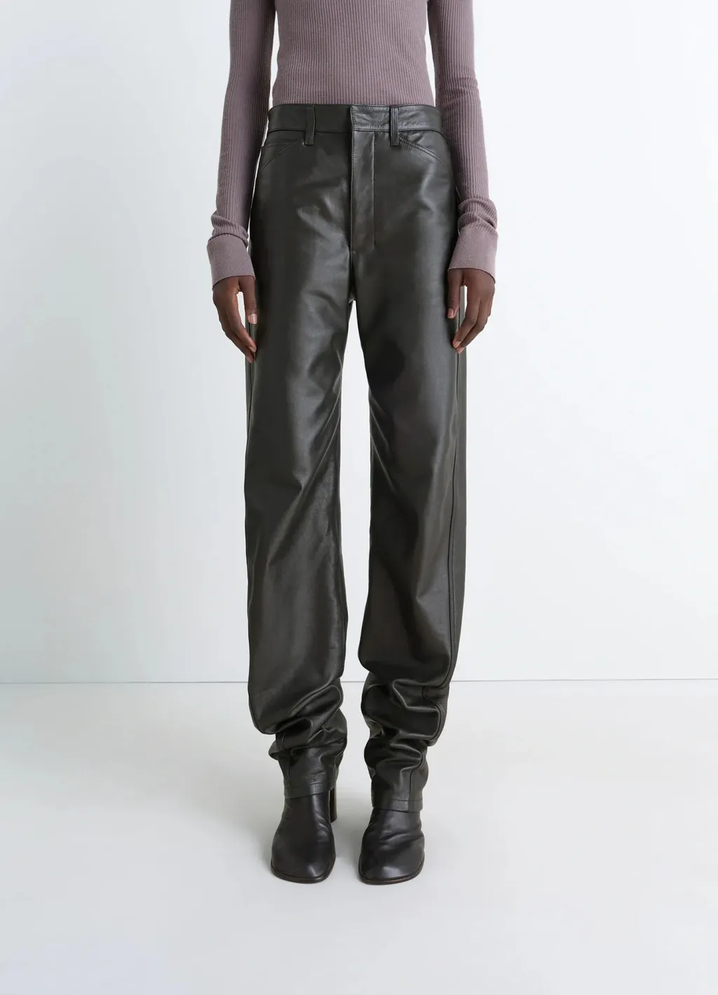 Leather Five Pockets Twisted Pants