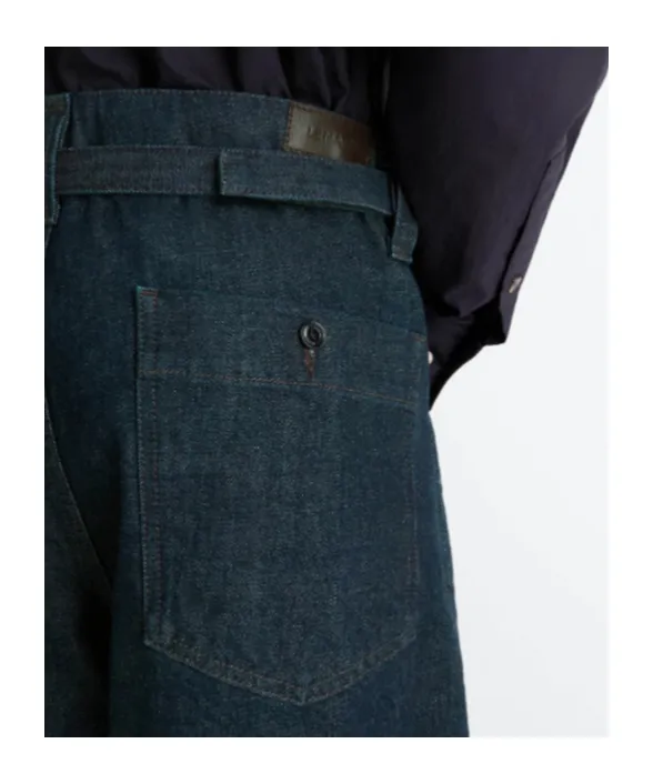 Adjustable-Strap Logo Patch Jeans