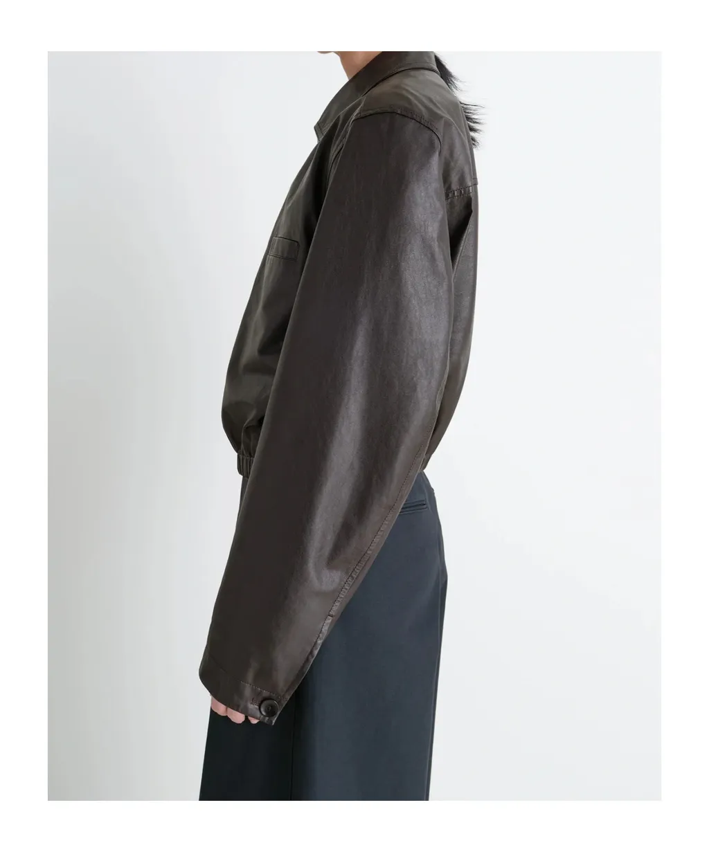 Long Sleeve Buttoned-Up Leather Jacket