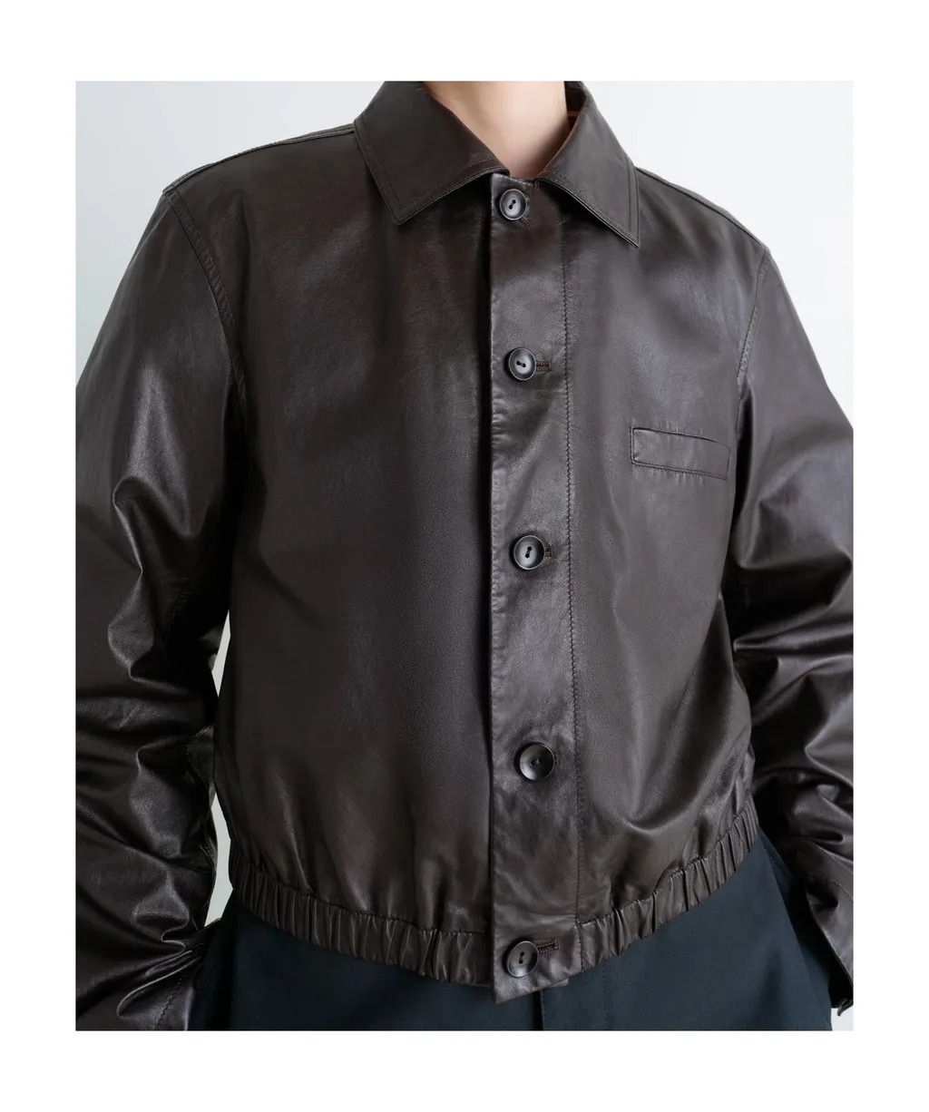 Long Sleeve Buttoned-Up Leather Jacket