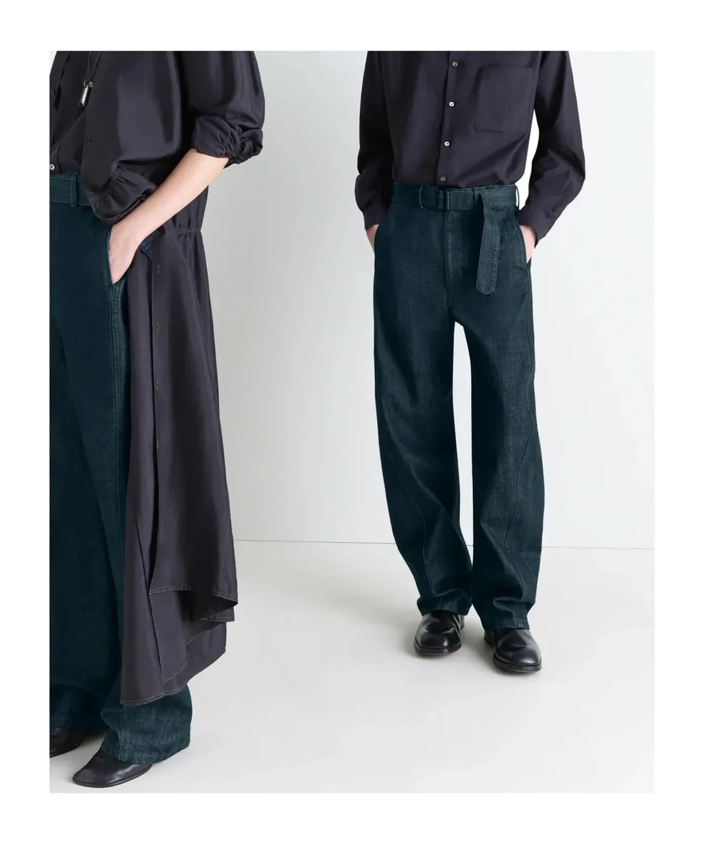 Belted Twisted Denim Trousers