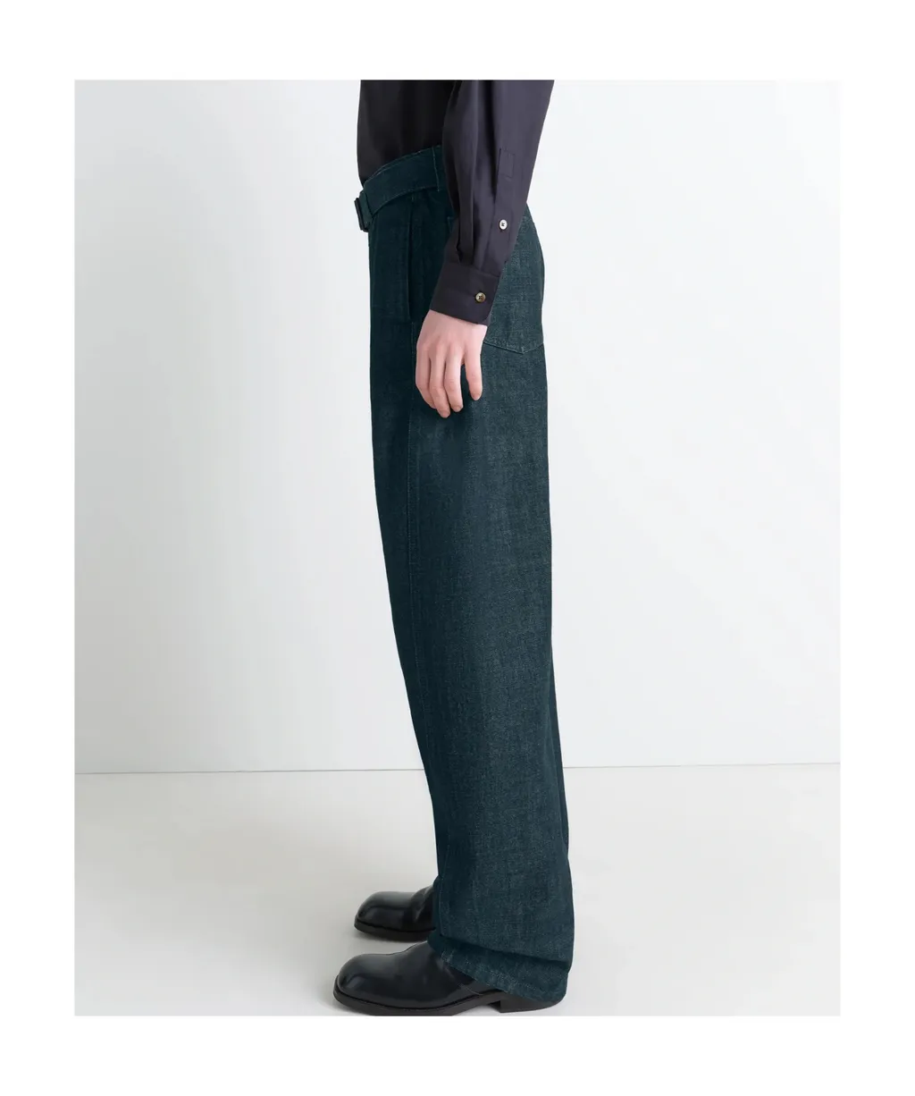 Belted Twisted Denim Trousers