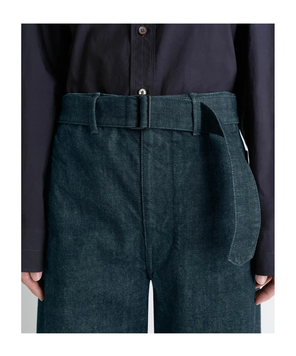 Belted Twisted Denim Trousers