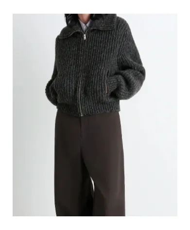 Ribbed Zip-Up Cardigan