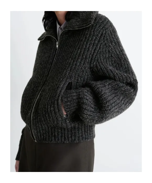 Ribbed Zip-Up Cardigan