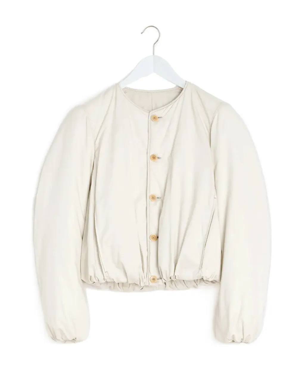 Wadded Collarless Bomber Jacket