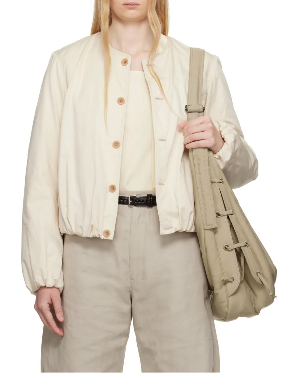 Wadded Collarless Bomber Jacket