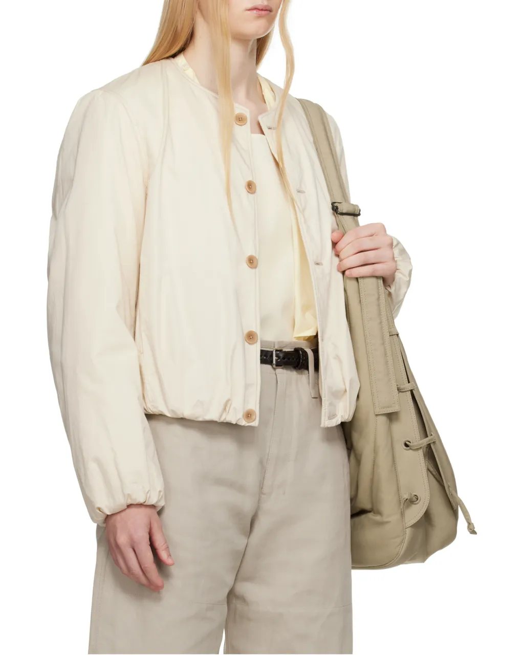 Wadded Collarless Bomber Jacket