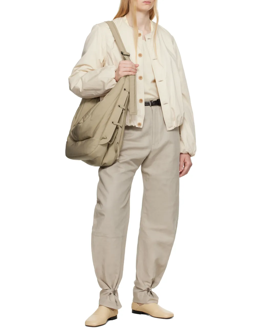 Wadded Collarless Bomber Jacket