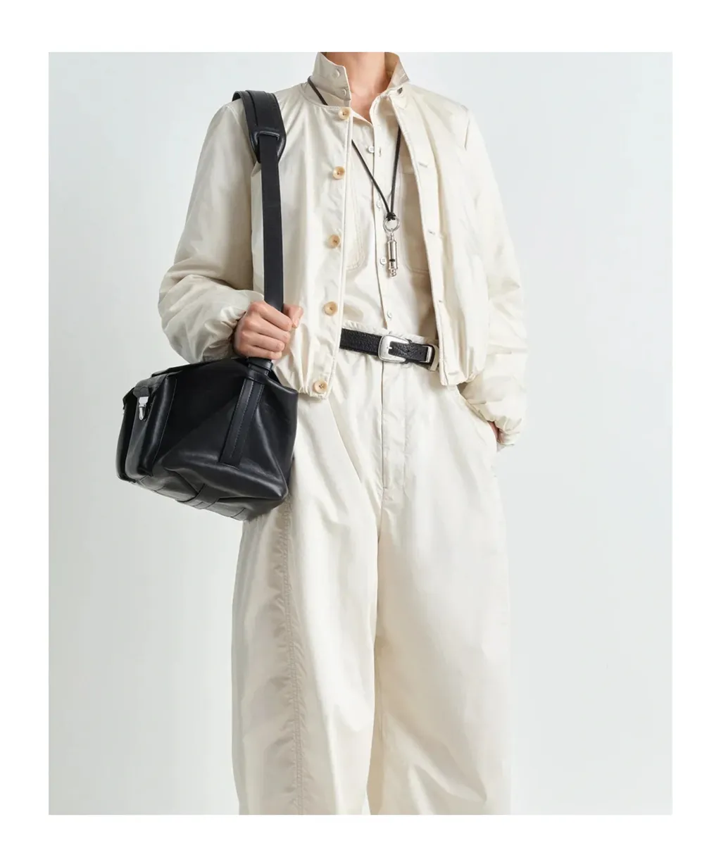 Wadded Collarless Bomber Jacket