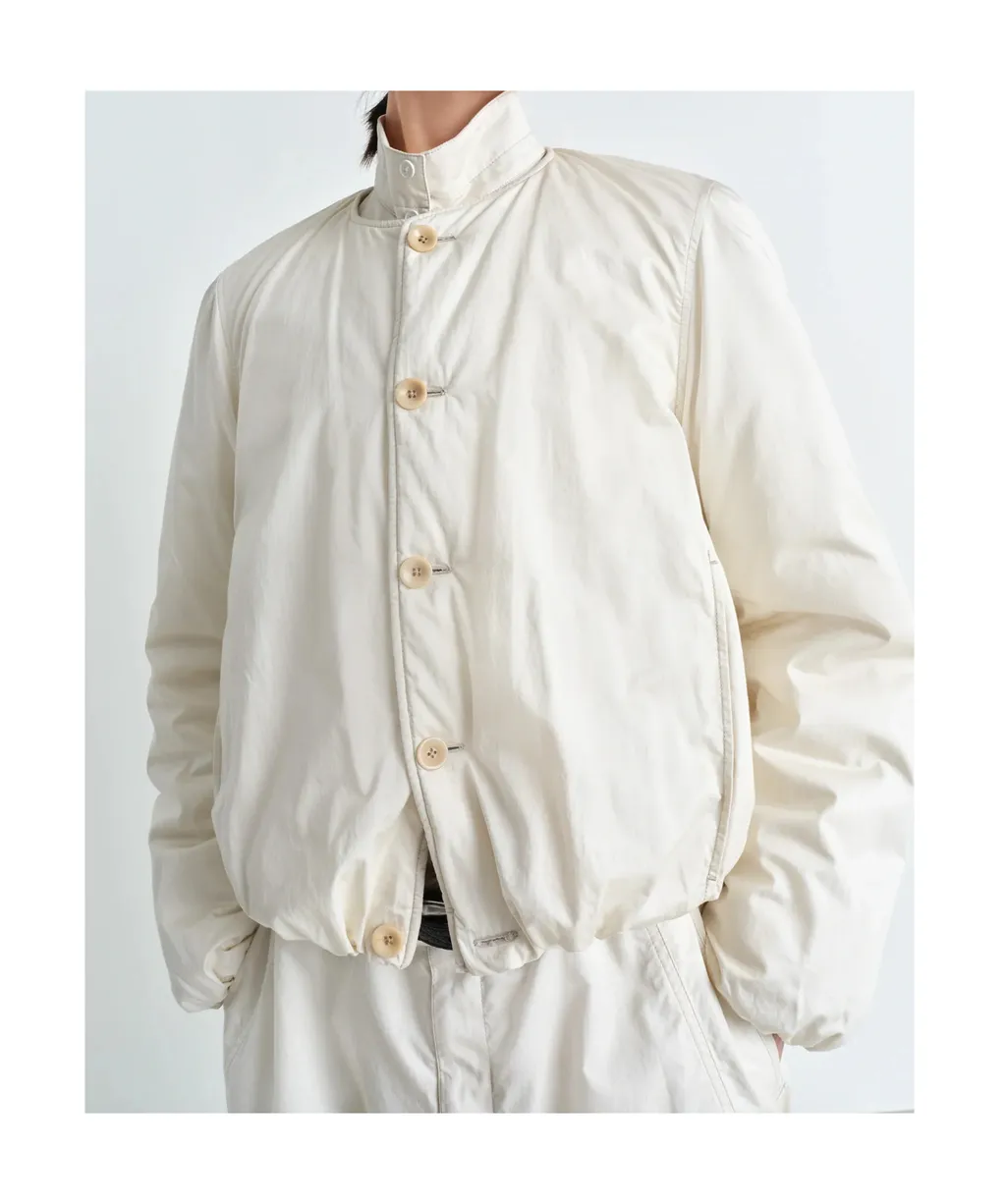 Wadded Collarless Bomber Jacket