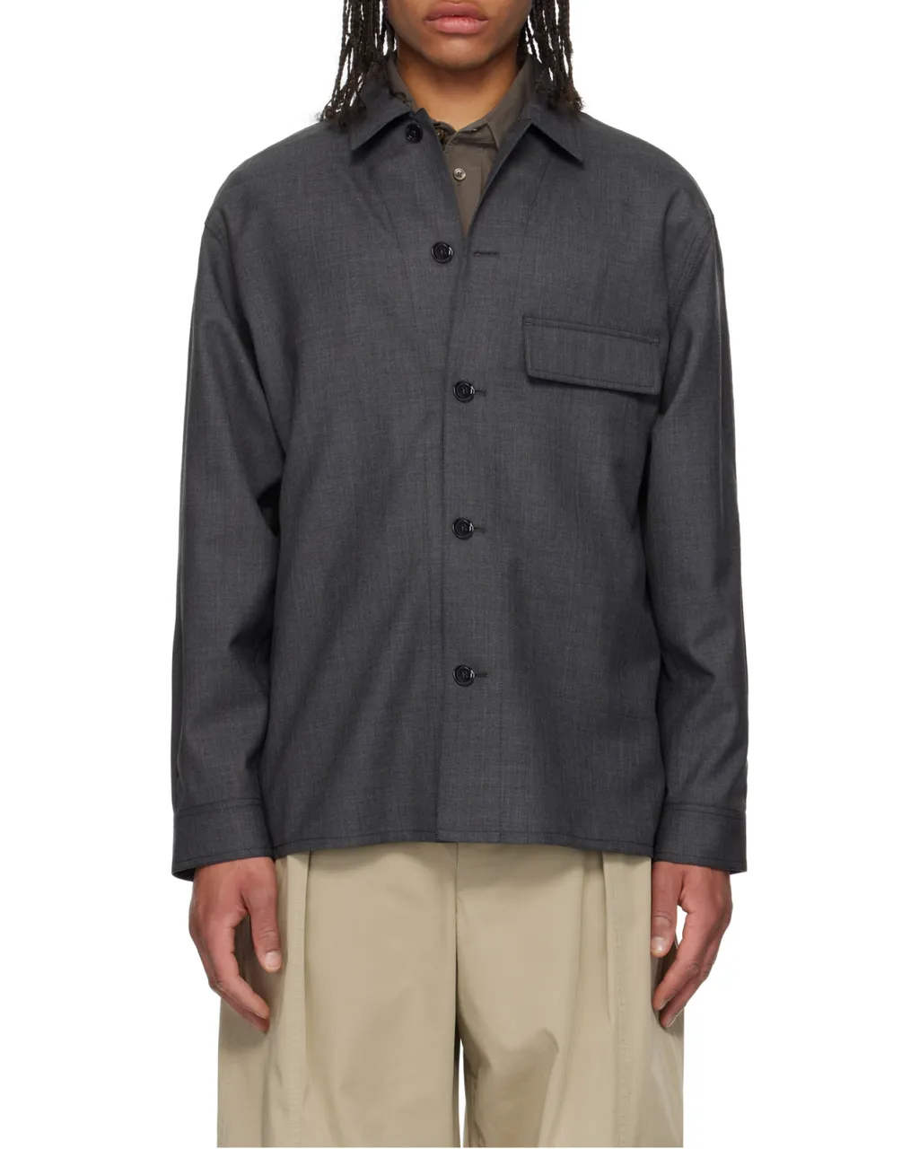 Long-Sleeved Button-Up Tailored Overshirt