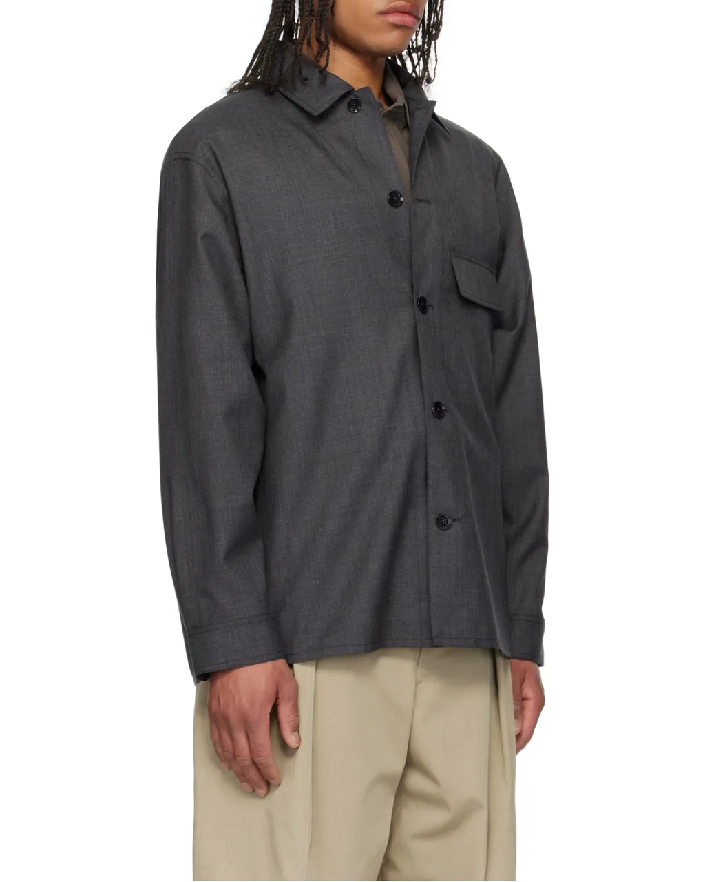 Long-Sleeved Button-Up Tailored Overshirt