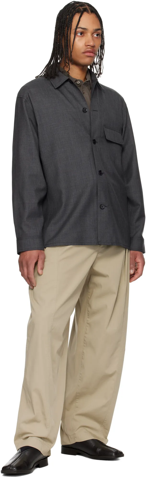 Long-Sleeved Button-Up Tailored Overshirt