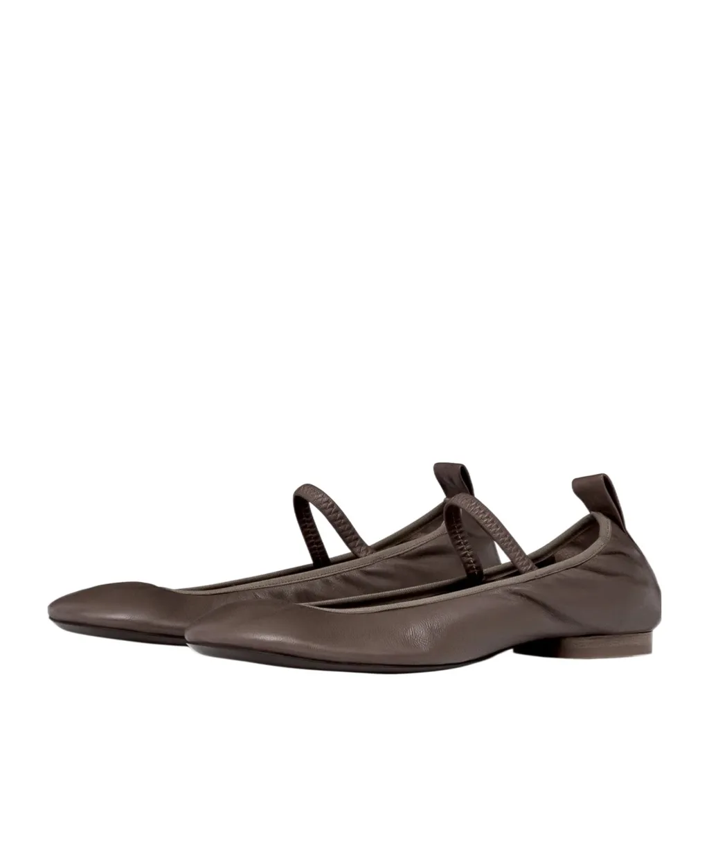 Square-Toe Leather Ballerina Shoes