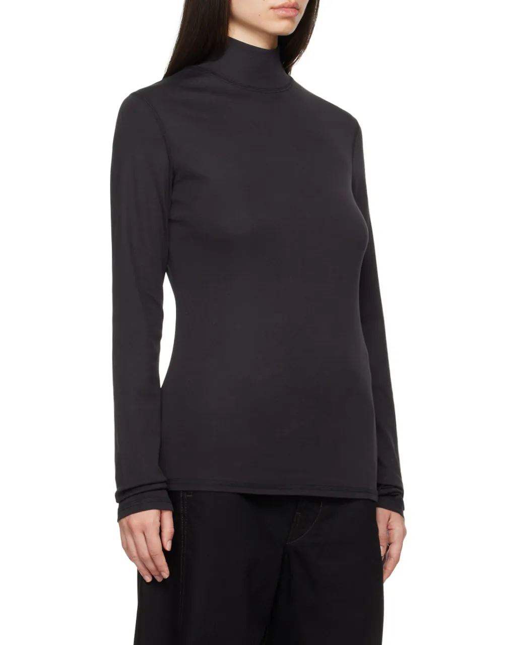 High-Neck Long-Sleeved Ribbed Top