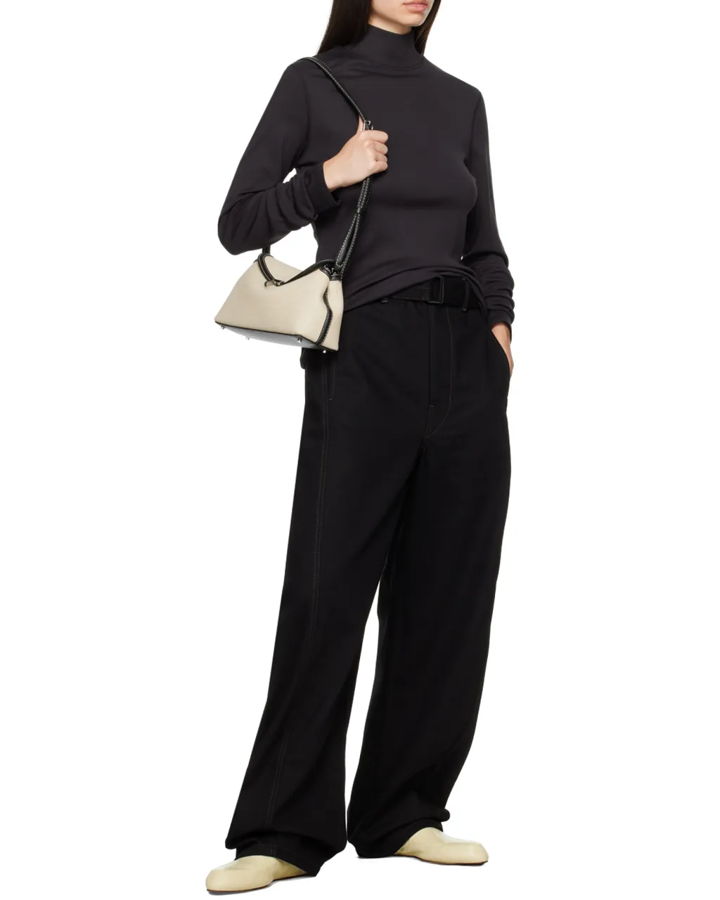 High-Neck Long-Sleeved Ribbed Top