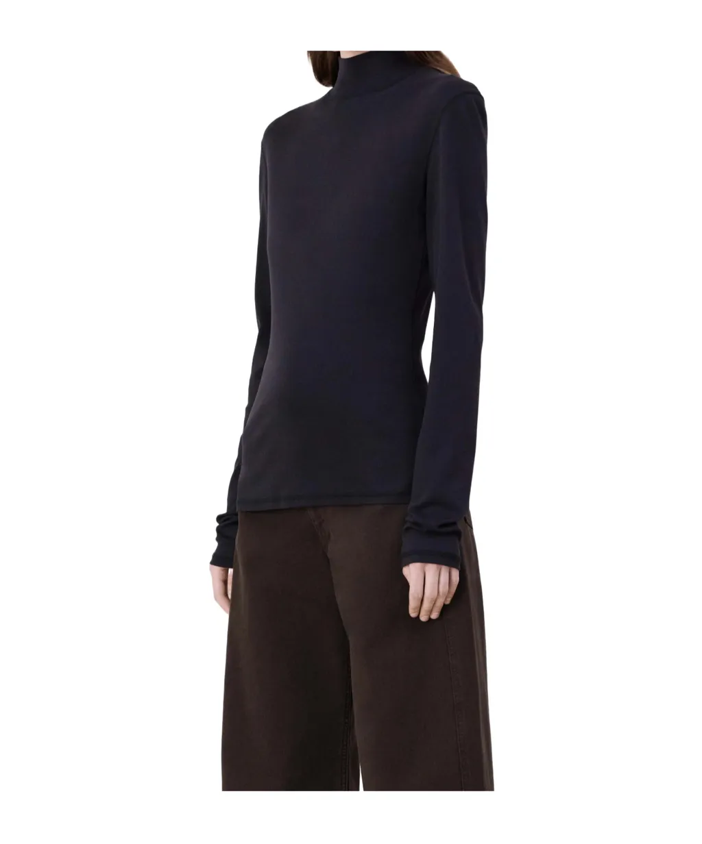 High-Neck Long-Sleeved Ribbed Top