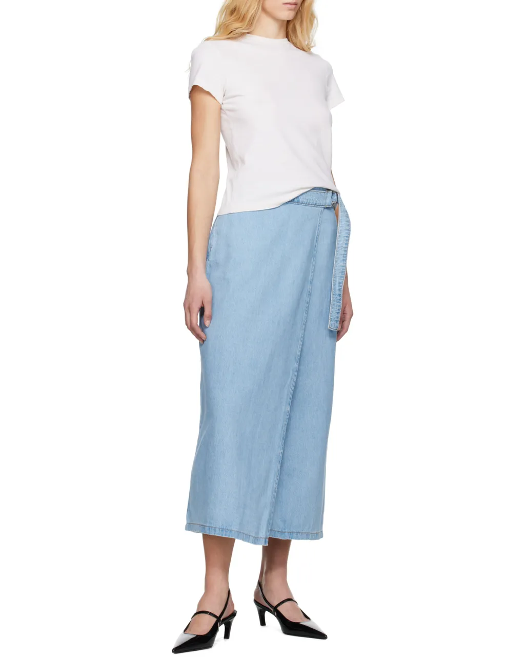 Column Wrap Denim Skirt