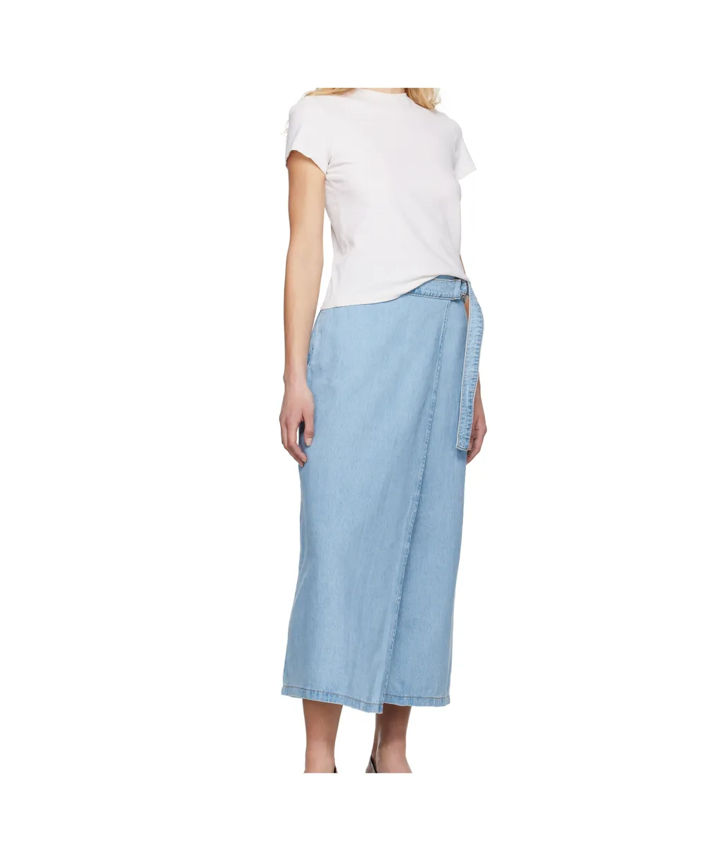 Column Wrap Denim Skirt