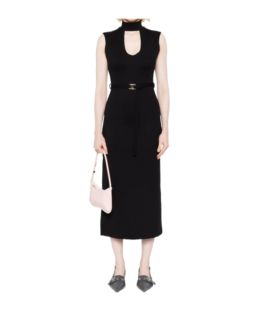 Key-Hole Belted Midi Dress