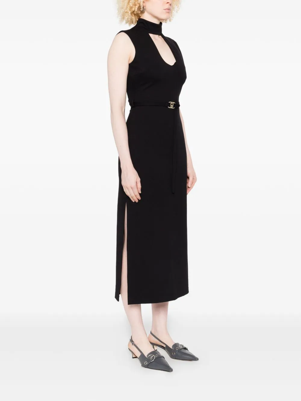 Key-Hole Belted Midi Dress