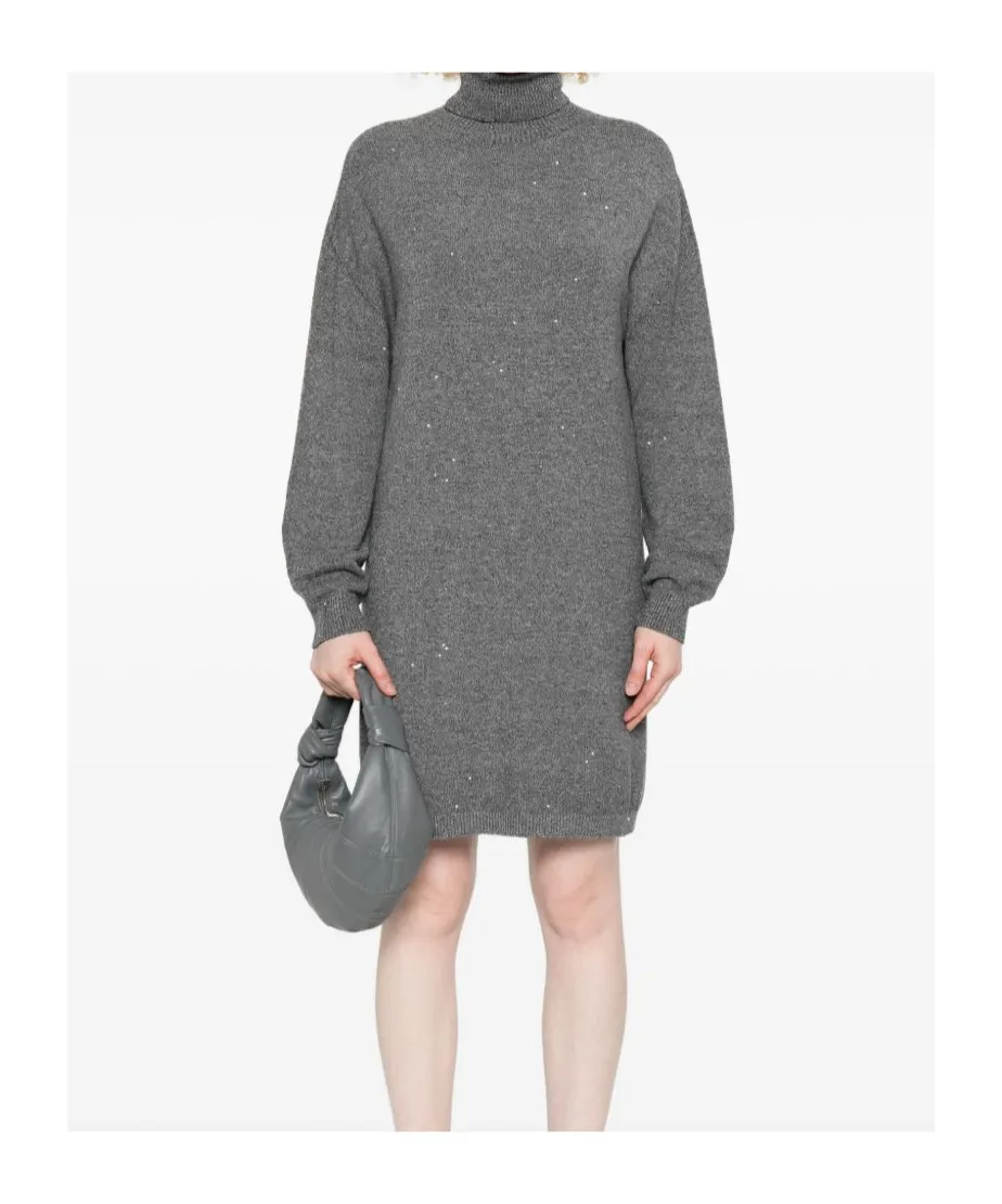 Embellished Turtleneck Knit Dress