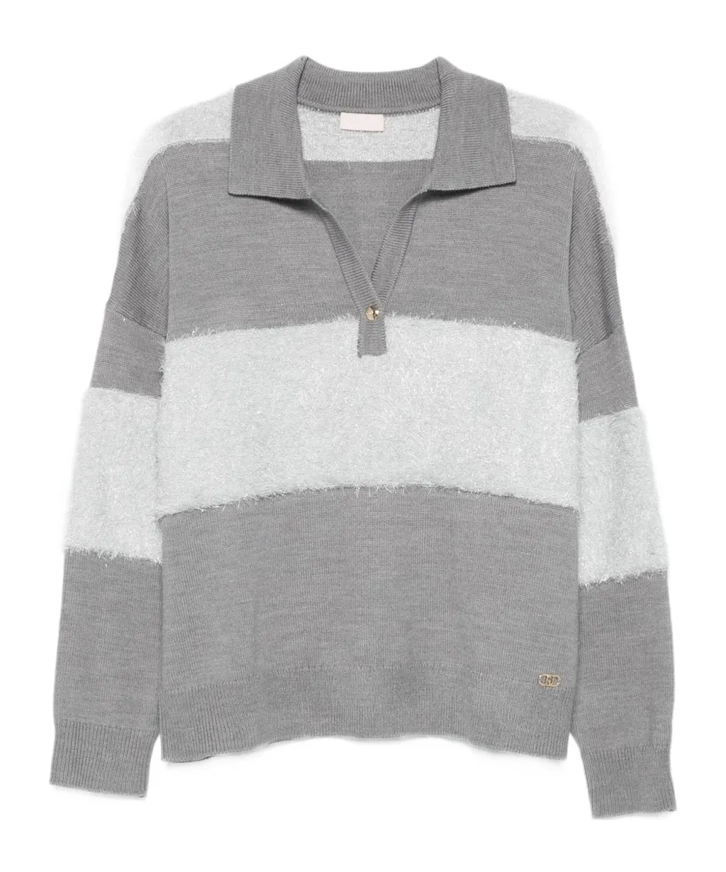 Striped Polo-Neck Sweater