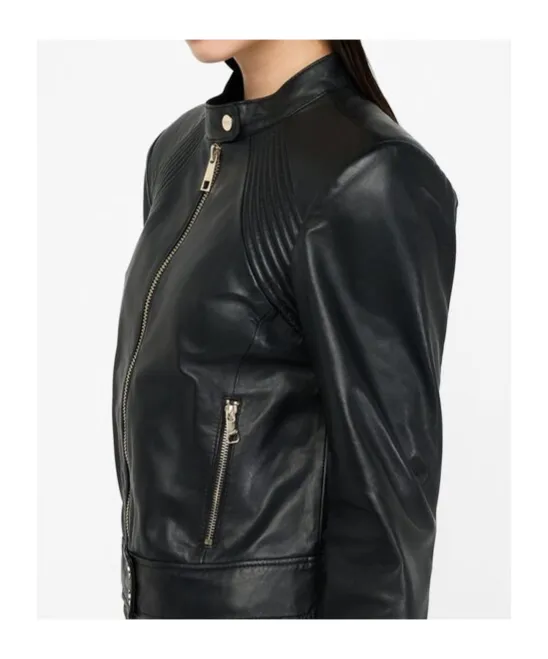 Zippered Leather Biker Jacket