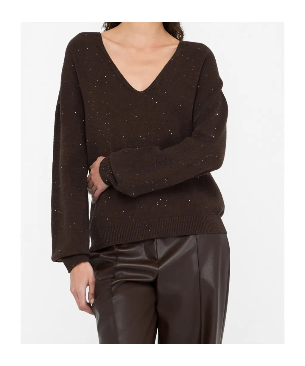 Glitter-Embellished V-Neck Sweater